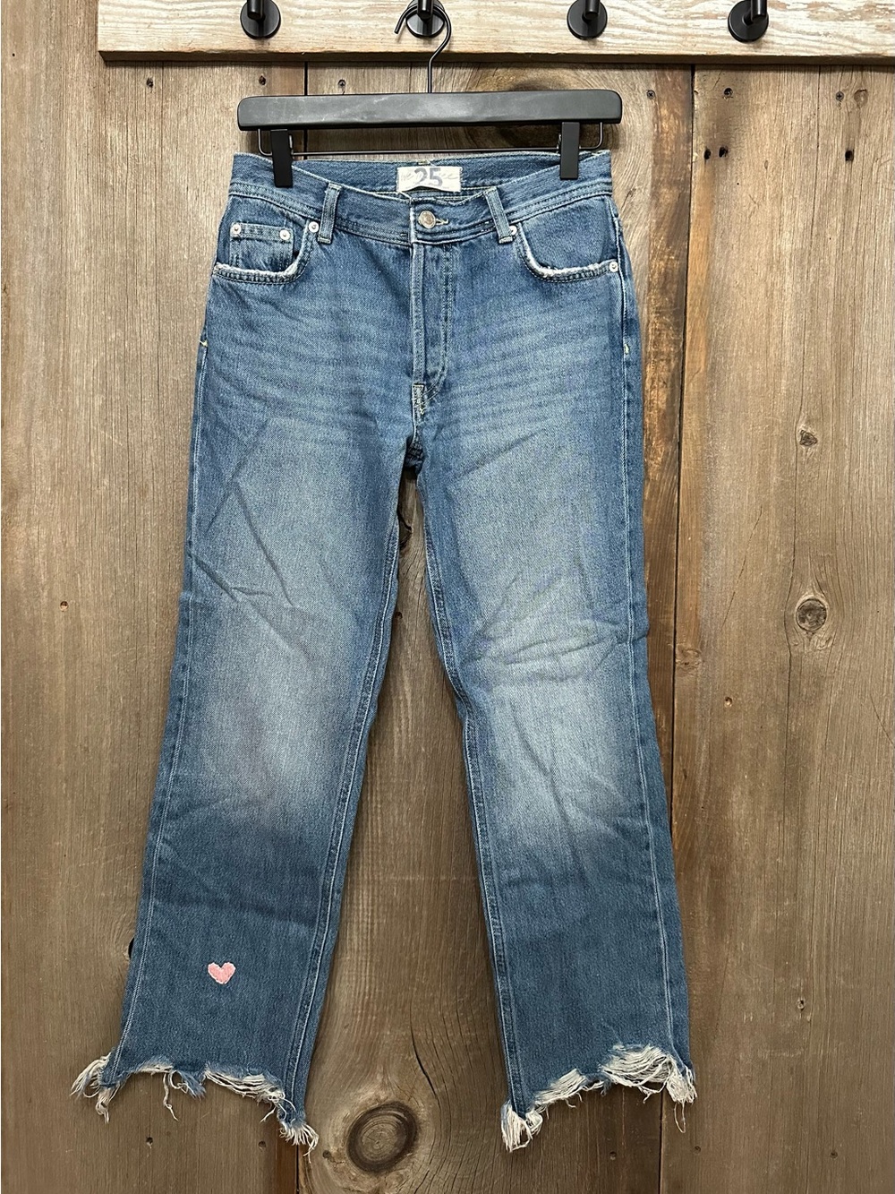We The Free Free People Maggie Mid Rise Straight Leg Crop Jeans in Blue Wash 25